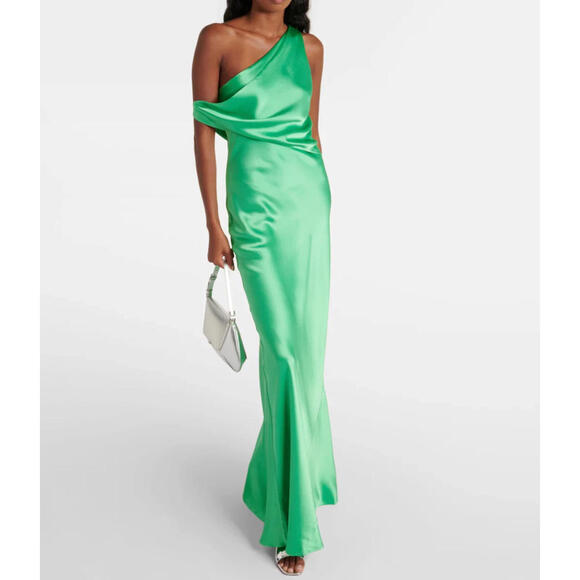 NWT Staud Naomi Dress Seaweed Green Satin Designer Maxi 4 Small - Picture 10 of 12